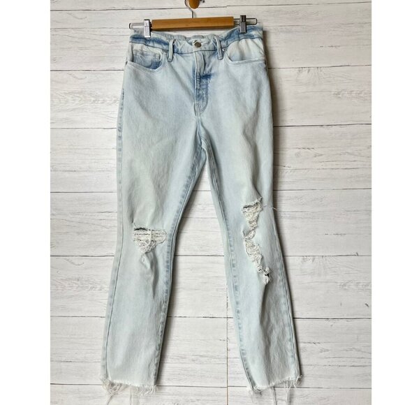 Good American Jeans Womens Size 8/29 Good Classic Indigo120 Distressed Cotton - Picture 1 of 16